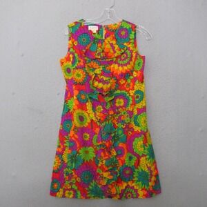 Vintage The Lilly Dress Floral Ruffle Sheath Mod Bright Vibrant Psychadelic READ